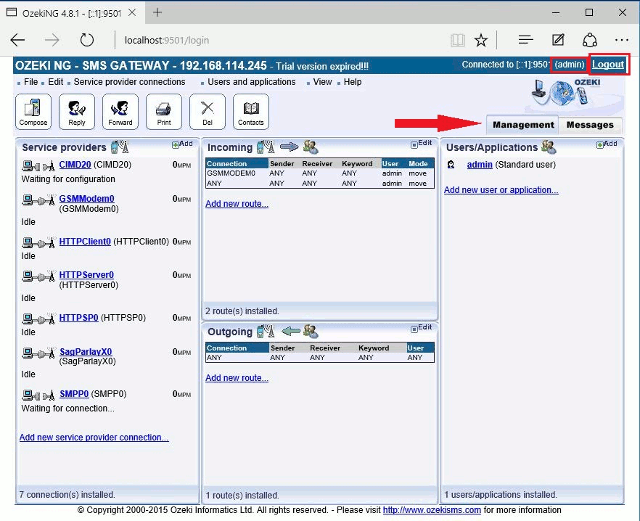 sms gateway graphical interface