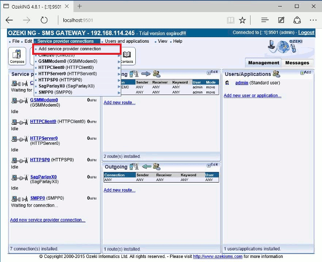 sms service provider menu