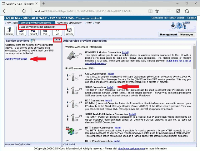 Adding a service provider connection