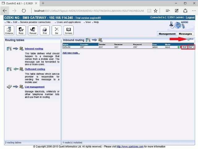 adding a new rule in sms server