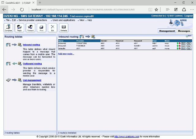 an example of a routing table in sms gateway