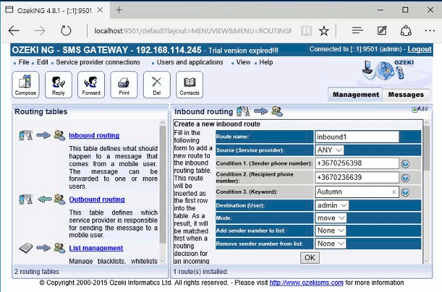 editing a new rule in sms server