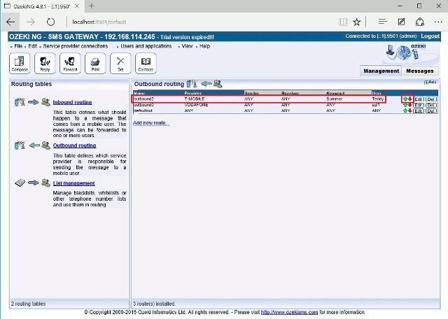 a finished new outbound rule in the sms gateway