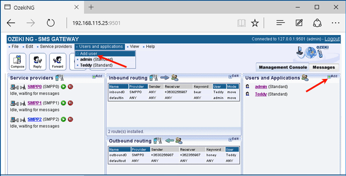 installing a standard user in ozeki ng