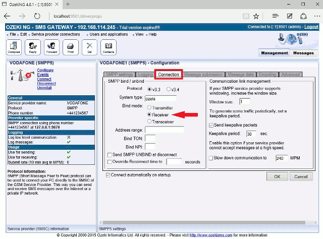 setting the bind mode to receiver on one of the connections