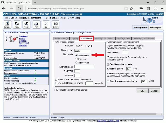 setting the bind mode to transmitter on one of the connections