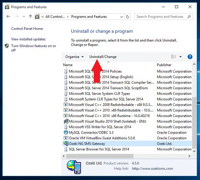 uninstall ozeki ng sms gateway