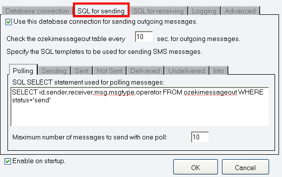 the sql for sending tab