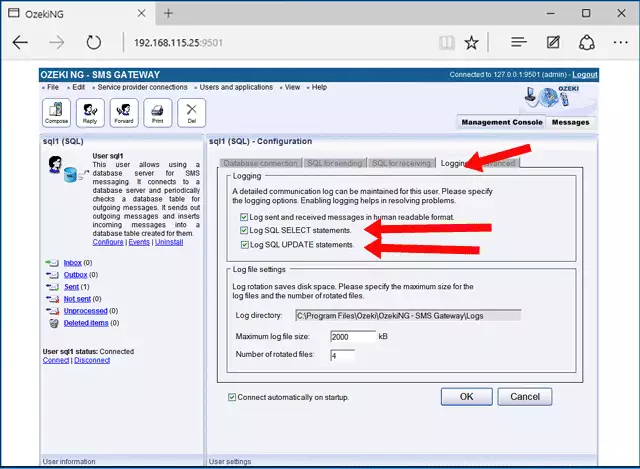 enable sql logging