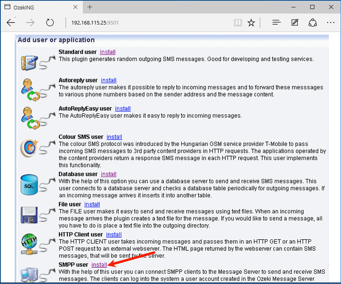 installing an smpp user