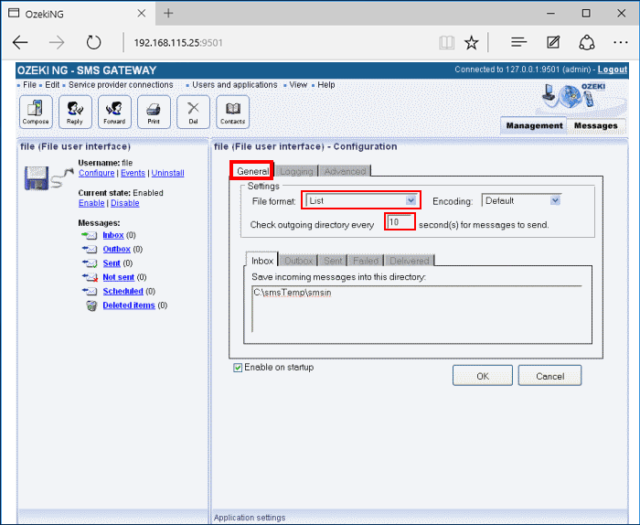 setting the file format and the query frequency