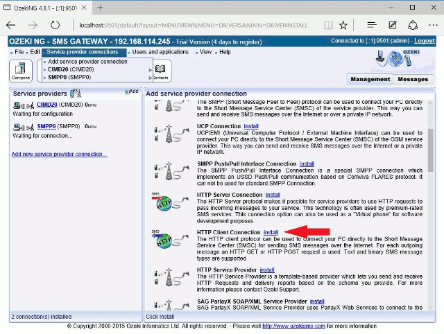 staring to install the http client connection