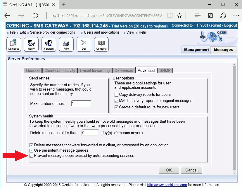 how to disable message loop protection