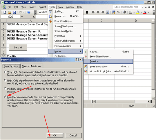 changing the security level of excel