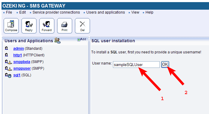 new sample sql user in ozeki ng