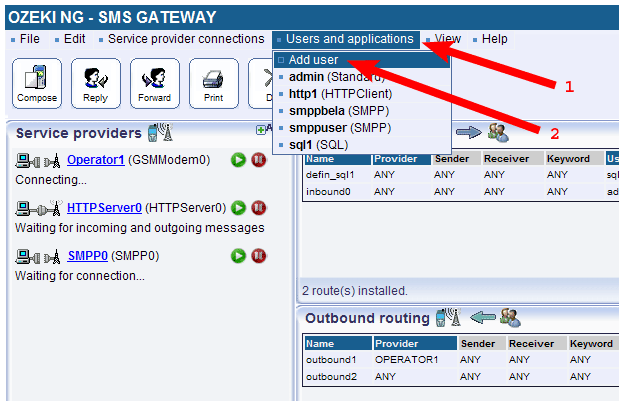 add a new user in the ozeki ng sms gateway