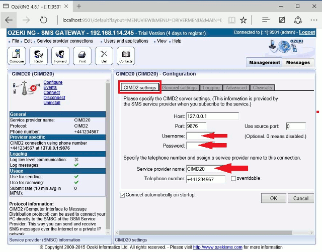 specifying the server settings