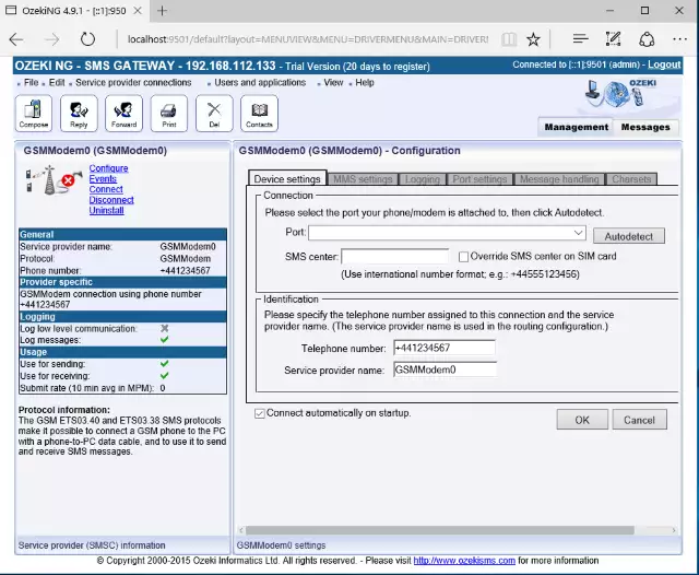 configure gsm modem