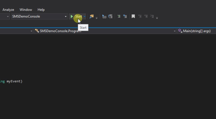 start smsdemoconsole in the integrated csharp development enviroment