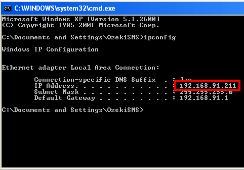 ip adress of the computer which ozeki ng sms gateway runs on