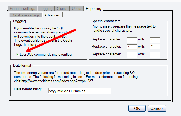 logging sql message into the event log