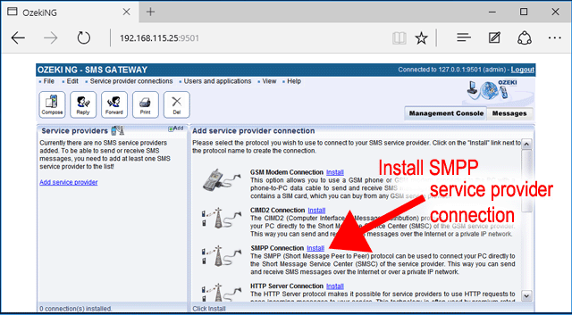 configure the smpp connection details