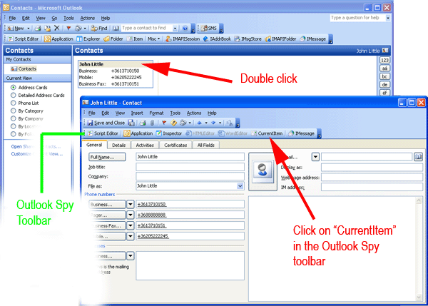 contract properties in outlook spy