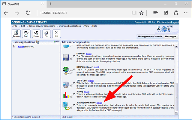 install the autoreply database user for sms information queries