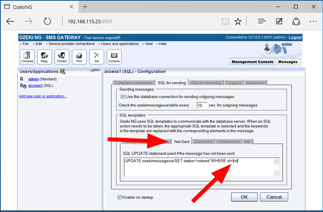 modify the not sent sql template