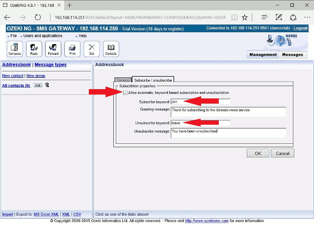 specify subscription settings