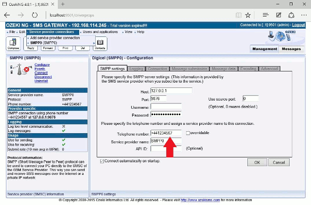 specifying the senders address in sms gateway software