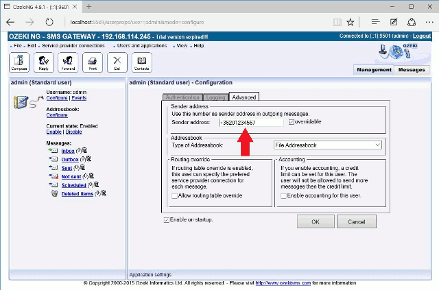 custom sender address for a standar user