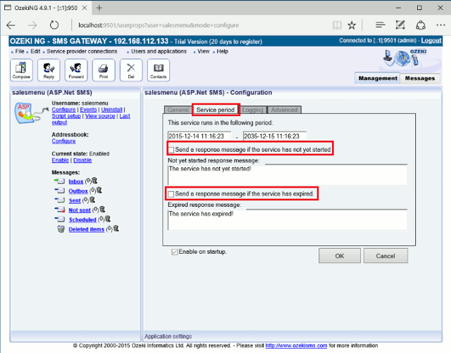 disable the automatic response functionality on service period tab