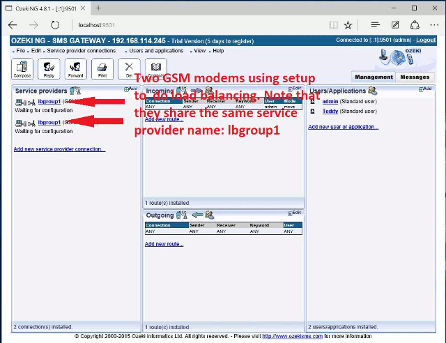 load balancing configuration in the management console