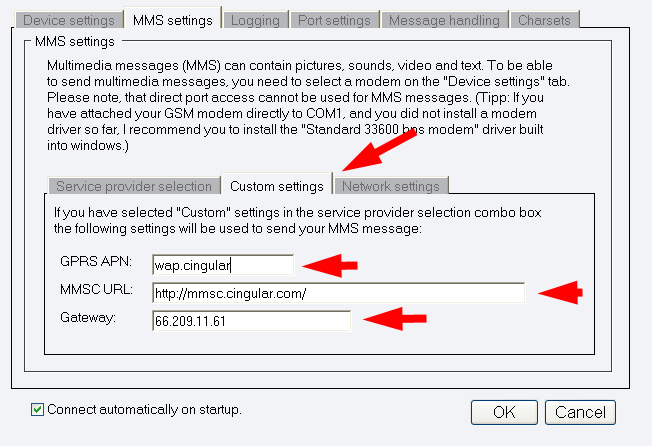 provide gprs apn, the mmsc url and the gateway