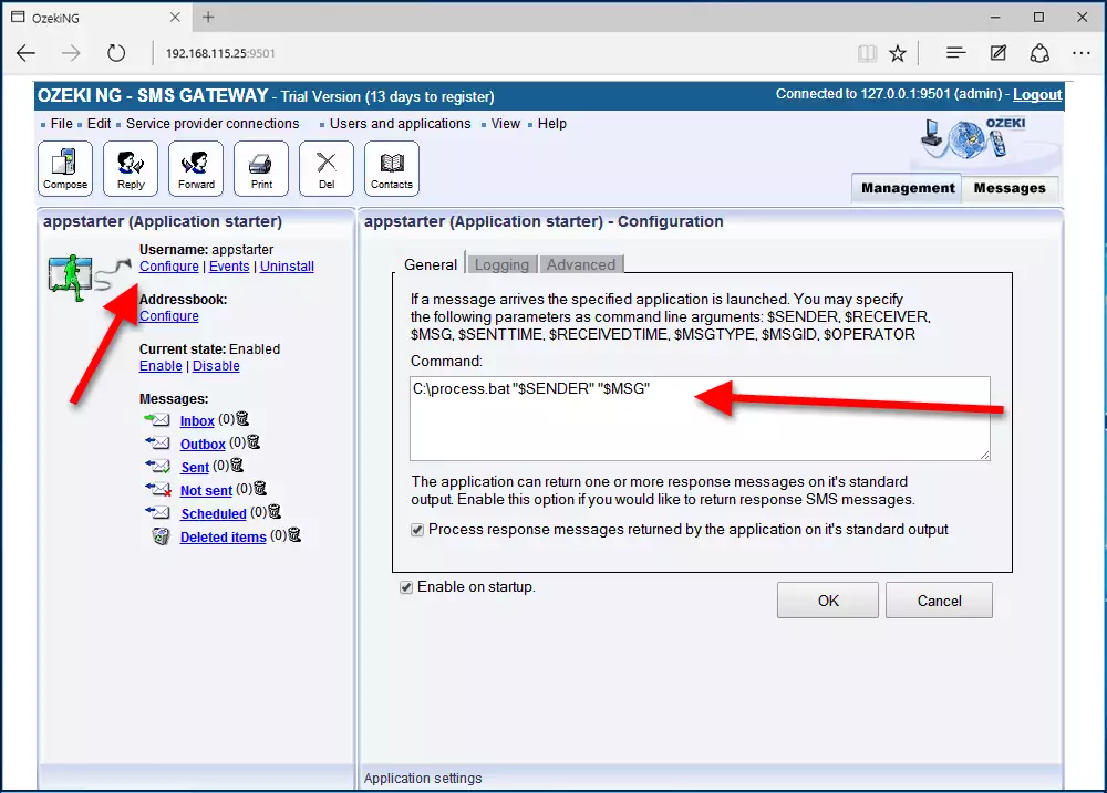 configuring application starter