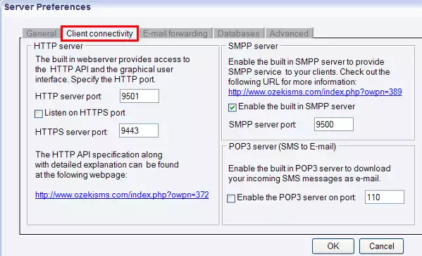 client connectivity tab in server preferences