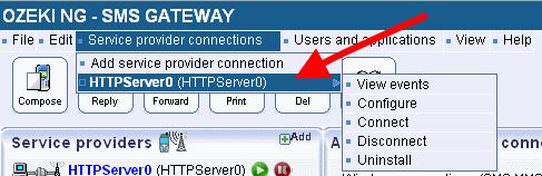 options of an installed service provider connection