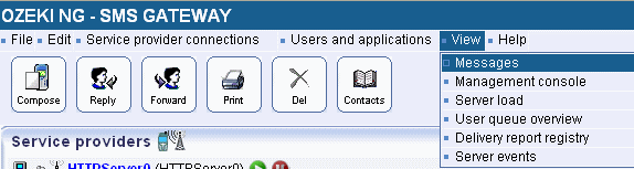 view menu of ozeki ng sms gateway