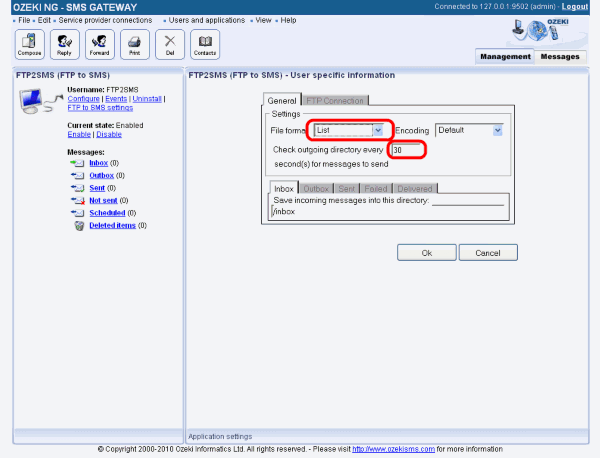 setting the file format and the query frequency