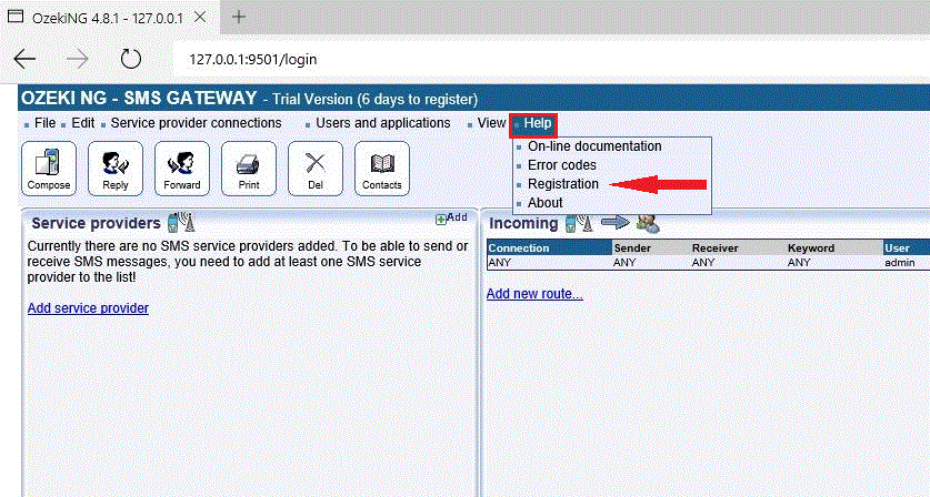 registration tab on the help menu