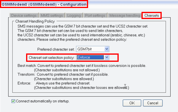 specify the charset set policy 