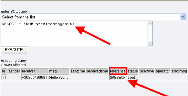 query the ozekimessageout table