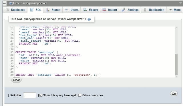 execute the content of mysql table structure