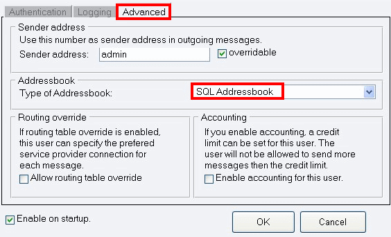 selecting sql addressbook type in ozeki ng