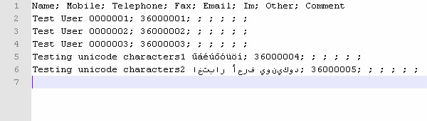 exported contacts in the csv file