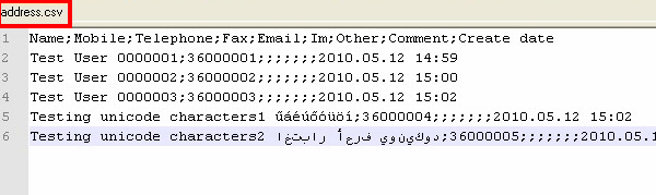 importing addressbook from csv file