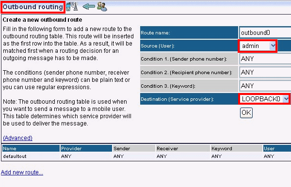 configure outbound routes