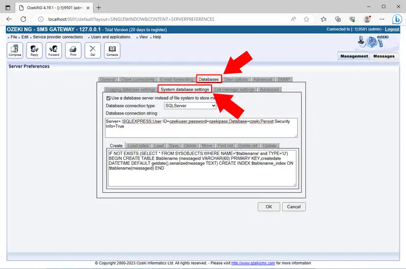 configure system database