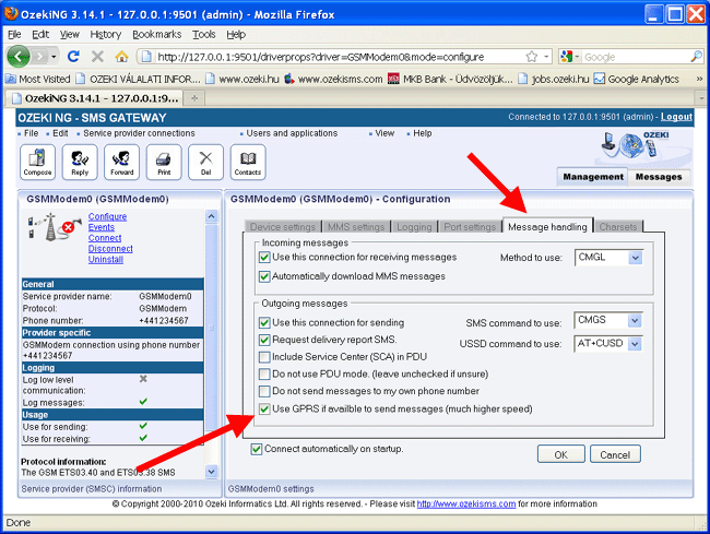 sms over gprs settings